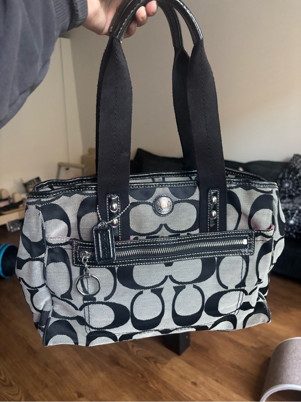 Coach Black and Gray Signature Satchel